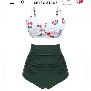 Retro Stage 2PCS 1950S CHERRY SPAGHETTI STRAP BIKINI SET